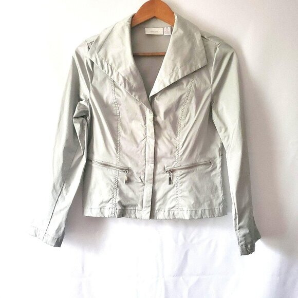 Chico’s Light Gray Carefree Chill Moto Gorpcore Carlynn Jacket Women's Small - Picture 3 of 11